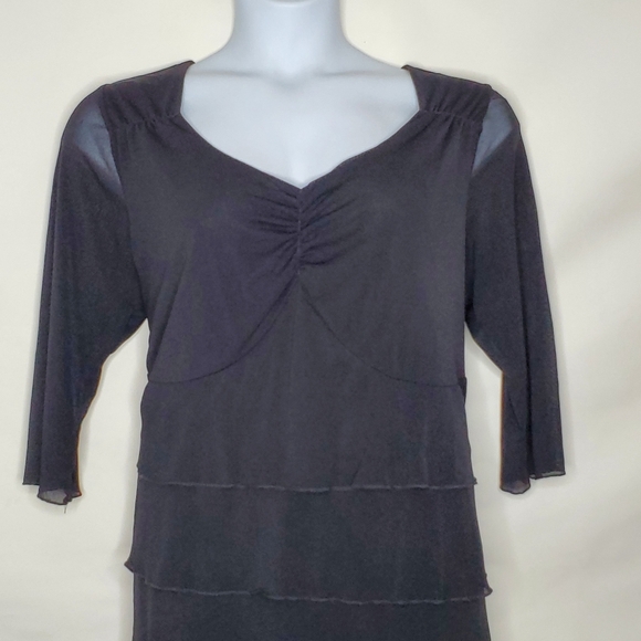 Lane Bryant Tiered Semi-Sheer Black Top Size 18/20 Stretch V-neck Dark Romantic - Picture 2 of 11